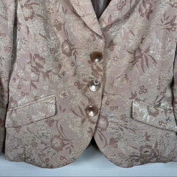 Anthropologie Tape Measure Jacquard Gold Floral Blazer Jacket Sz 8 - Picture 11 of 13